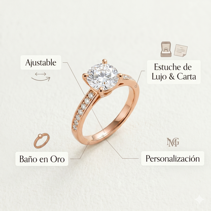 Anillo promesa con baño en oro rosa 18K