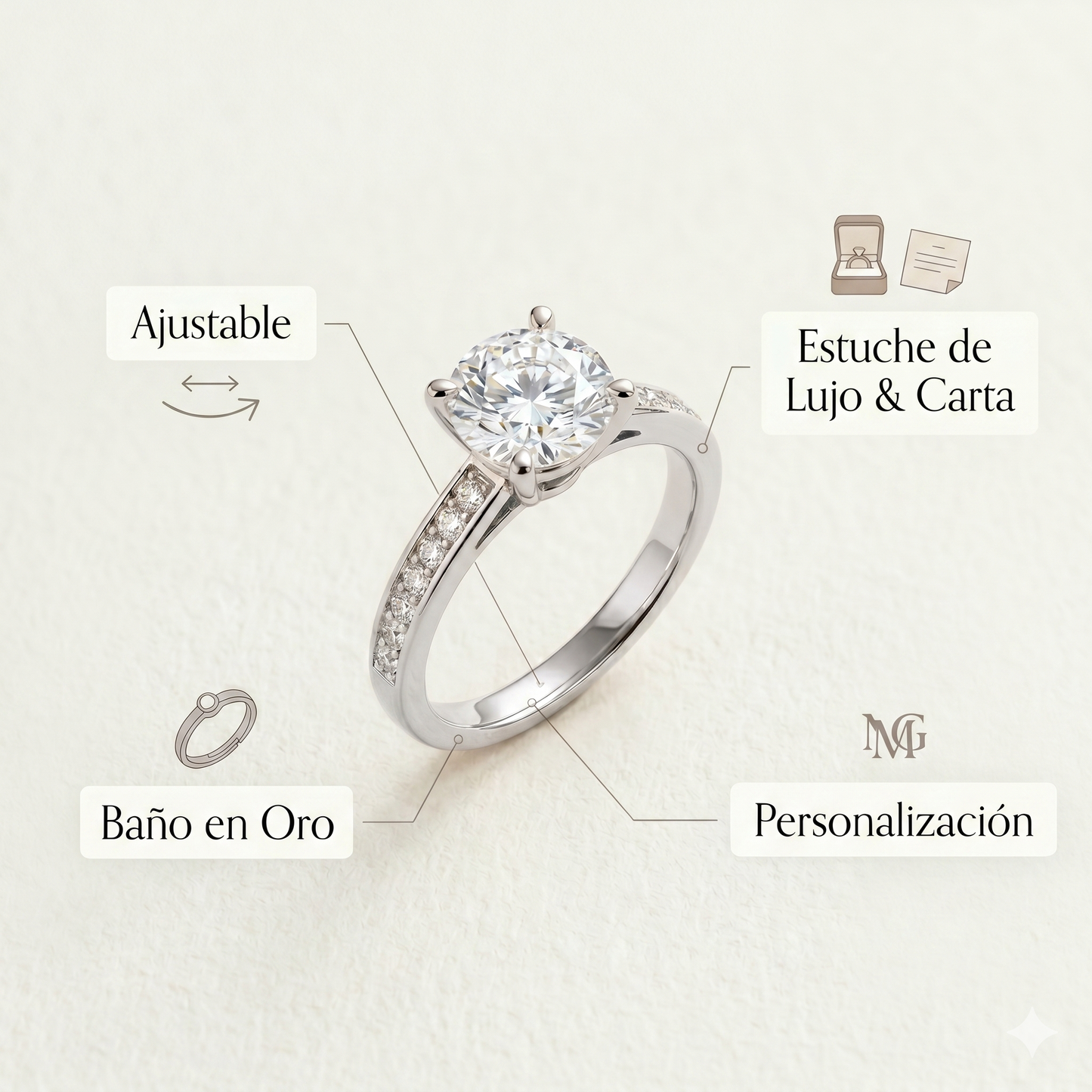 Anillo promesa con baño de oro blanco 18K