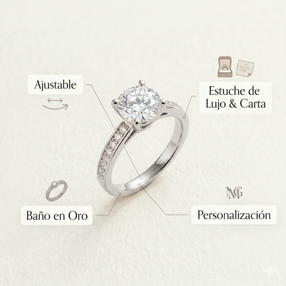 Anillo promesa con baño de oro blanco 18K